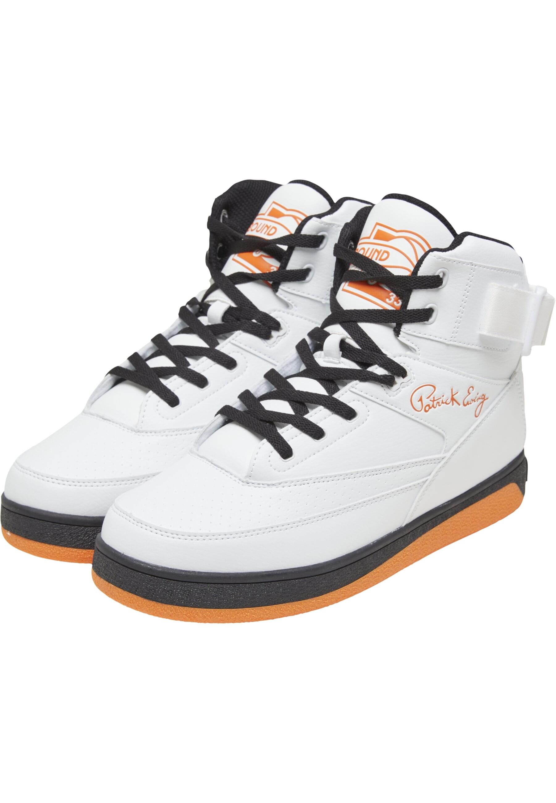 Trainingsschuh EWING "Ewing Rebound by EWING 33 HI Strap", Damen, Gr. 43, schwarz, weiß, orange, Leder, Schuhe