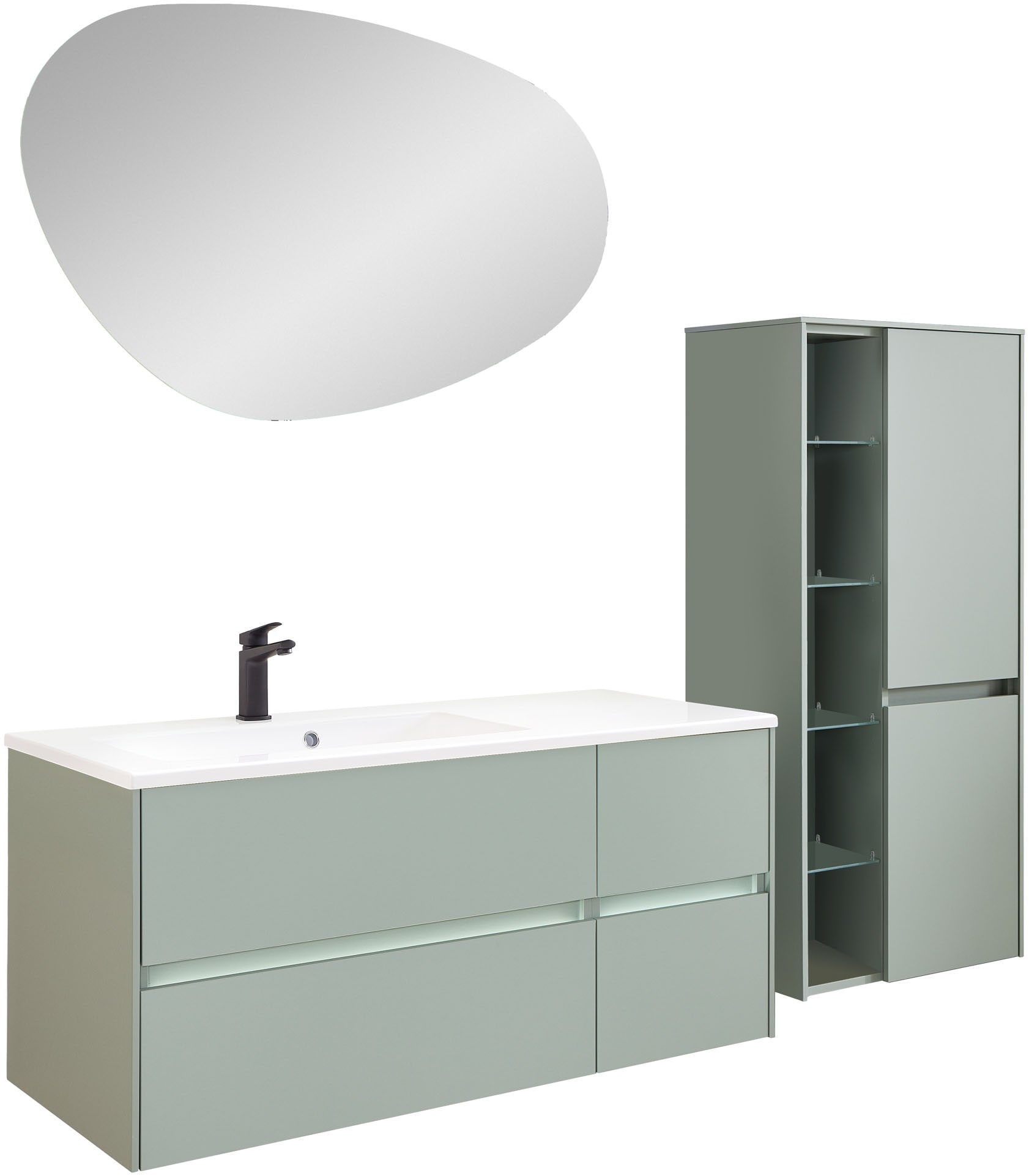 Badmöbel-Set SAPHIR "Badmöbel-Set Serie 6010 Solid-Surface-Waschtisch mit Unterschrank", schilfgrün matt touch, B:113cm H:200cm T:50cm, Spanplatte, Kastenmöbel-Sets, Badmöbel-Set, Badmöbel-Set mit Waschtisch, Spiegel und Midischrank, vormontiert