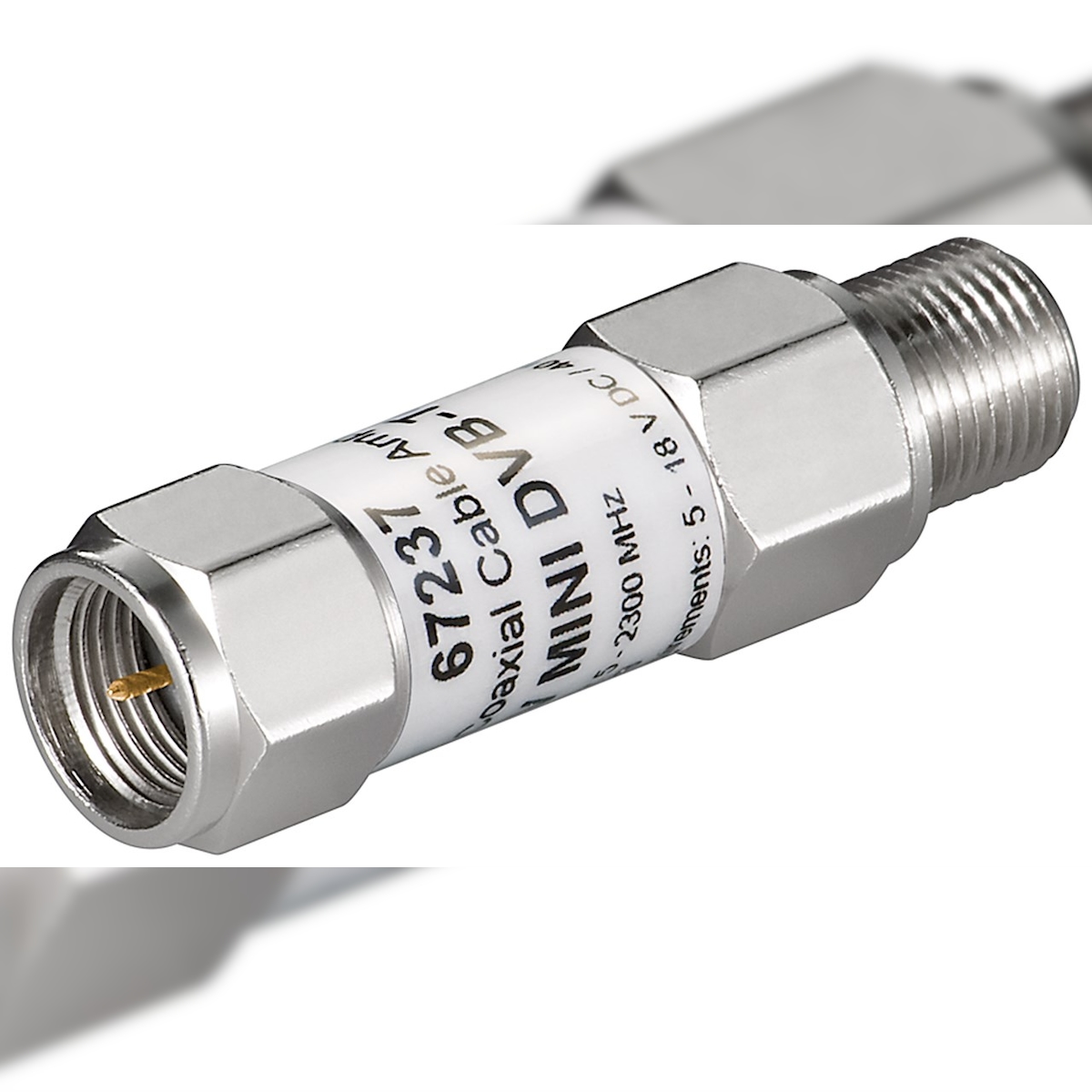 Goobay 67237 Mini Koaxialkabel-Verstärker 18 dB (DVB-T / SAT) - F-Stecker > F-Buchse, 5 MHz - 2300 MHz Image