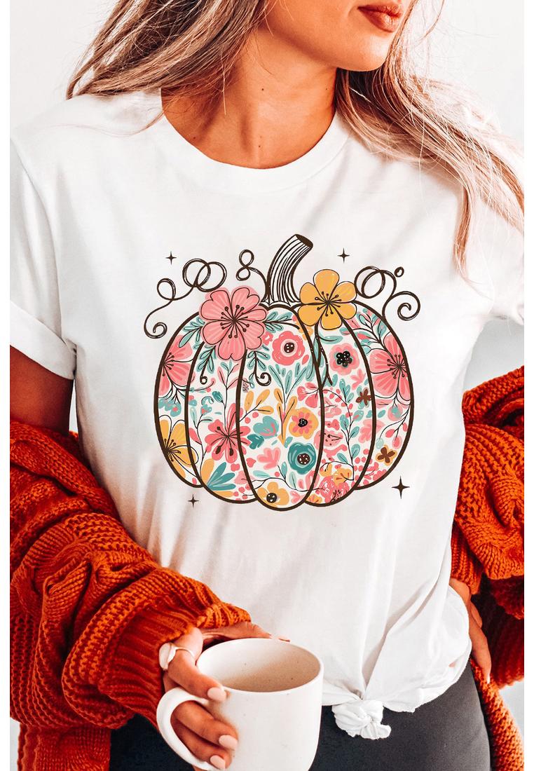 Blumiges Kürbis Grafikdruck Bequemes Freizeitoberteil Image
