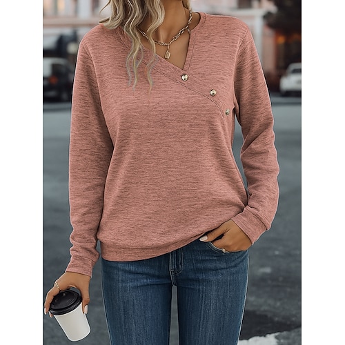 Per donna Blusa Casual Manica Lunga Scollo a V Top Regolari Giallo Rosa polverosa Blu Grigio chiaro Primavera Autunno