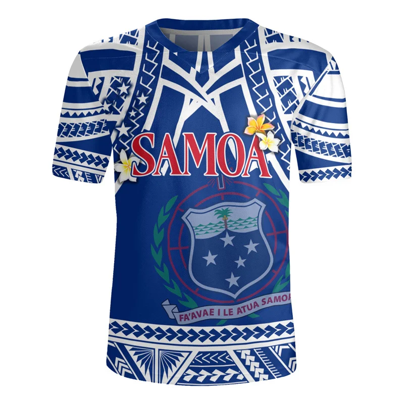 3d The Republicof Samoa Map Flag Printed Rugby V Neck T Shirt American Samoa Emblem Graphic Short Sleeves Vintage Mens Clothing