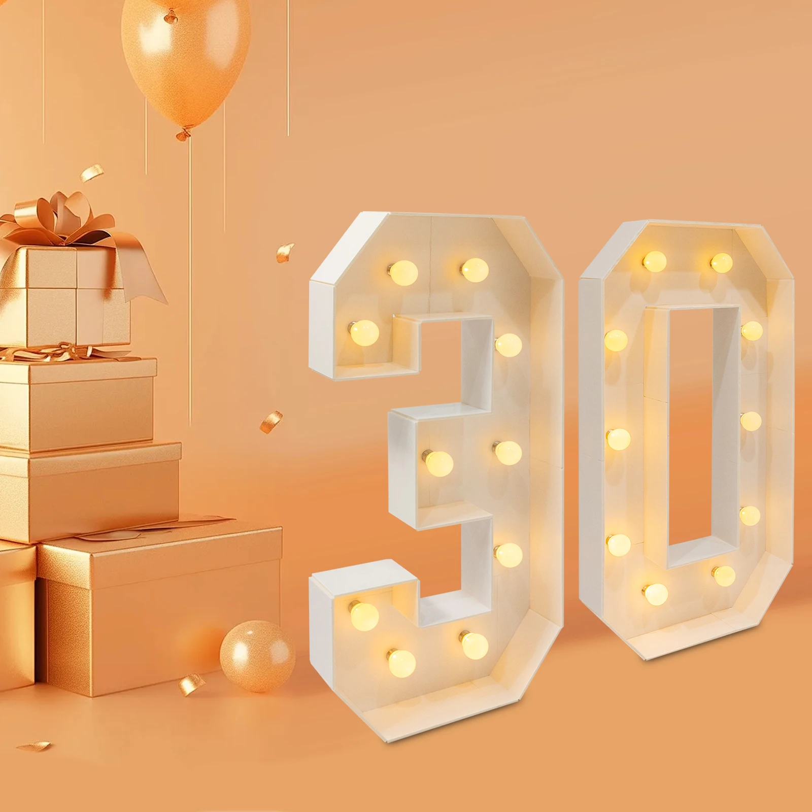 30/40/50/60 LED-Leuchtnummern zum 30./40./50./60. Geburtstag, Party-Dekoration, leuchtende Zahlen für Geburtstagsdekorationen Image