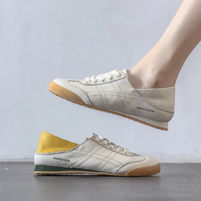 Hohe Qualität Neue frauen Schuhe Weiche Sohle Komfortable Flacher Mund Wohnungen Schuhe Zwei Tragen Weiche Leder Weiße Schuhe Frauen freies Schiff