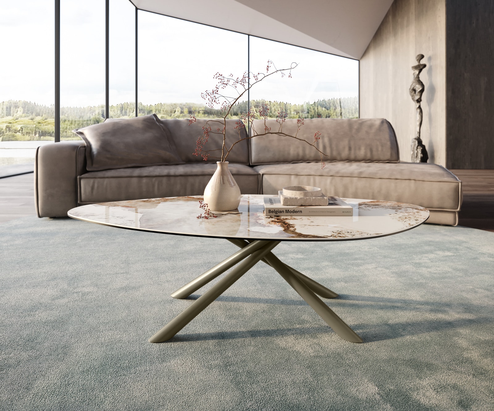 DELIFE Couchtisch Edge Organisch 140x76 cm Keramik Minas Melange Sarity Metall Effektfinish Titan, Couchtische Image