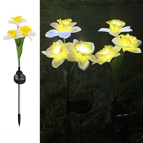 luci solari, luci solari a 3 teste di narciso, luci da giardino, luci da giardino a LED alimentate a energia solare per esterni, luci da giardino impermeabili, luci da giardino per cortile, vialetto,