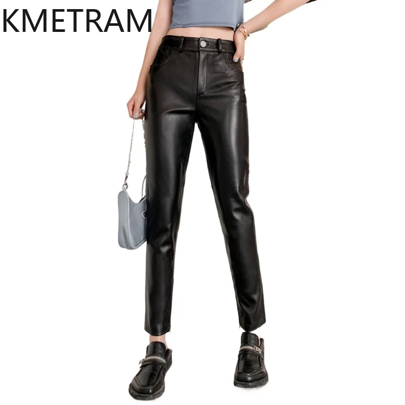 KMETRAM 100% Strato superiore di pelle di pecora Pantaloni da donna 2025 Autunno Pantaloni neri Pantaloni a matita in vera pelle Abbigliamento donna шта squis
