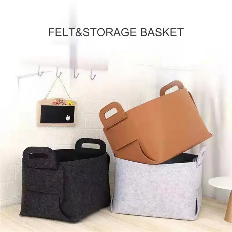 Household Boxes Laundry Felt Storage Basket Container, Foldable Book Box Toys Organizer Laundry Basket With Handle For Dirty