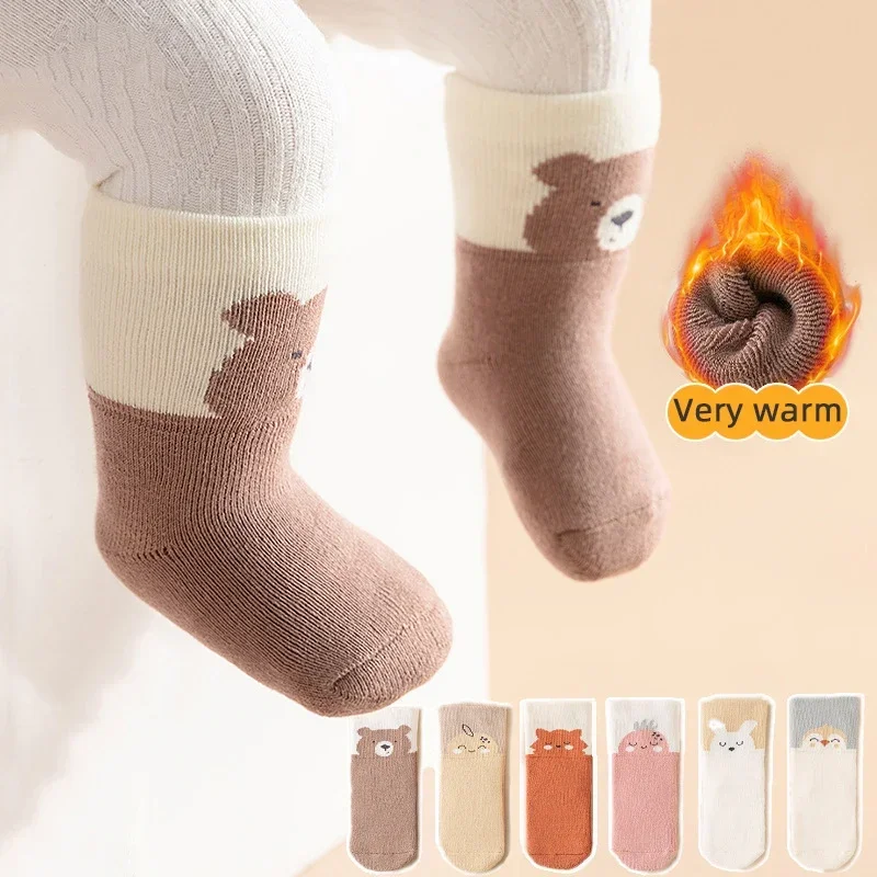 3 Paare/satz Winter Verdicken Warme Baby Socke Nette Cartoon Neugeborenen Socken Weiche Anti-Kalt Kinder Mitte Rohr Socke Image