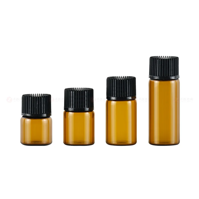 20/50/100/200PCS Mini Leere Glas Bernstein Ätherisches Öl Flasche mit Öffnung Reduzierer Nachfüllbare Fläschchen kosmetische Probe Reagenzglas Image