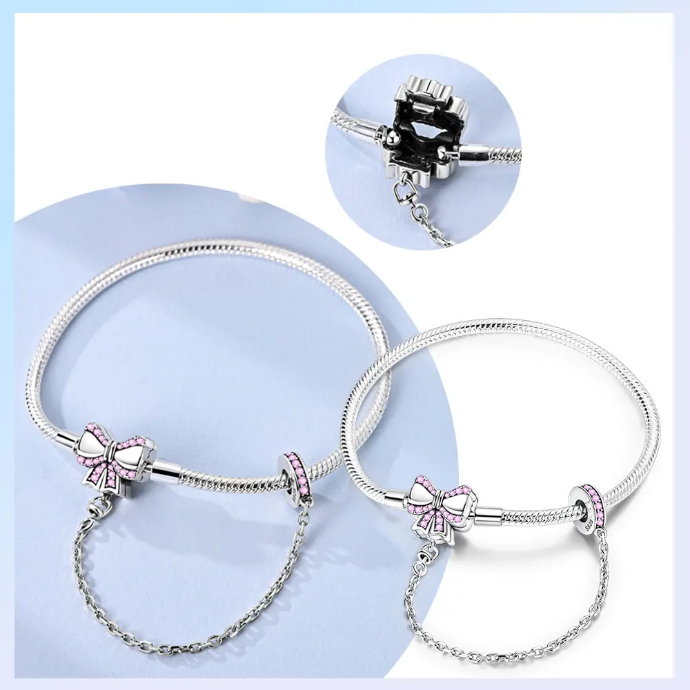 Original-Charms aus 925er-Sterlingsilber, rosa Schmetterling, verriegelbare Kette, Perlen für Armbänder, Damen, Schmuckherstellung, DIY, feines Geschenk-Zubehör Image