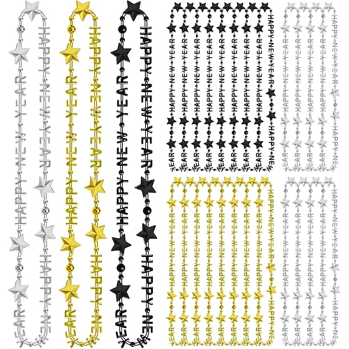 decorazioni nere e dorate per la festa di capodanno, 24 collane di perline di buon anno, ciondoli con lettere, bomboniere e catene di perline per la celebrazione del conto alla rovescia del 2026