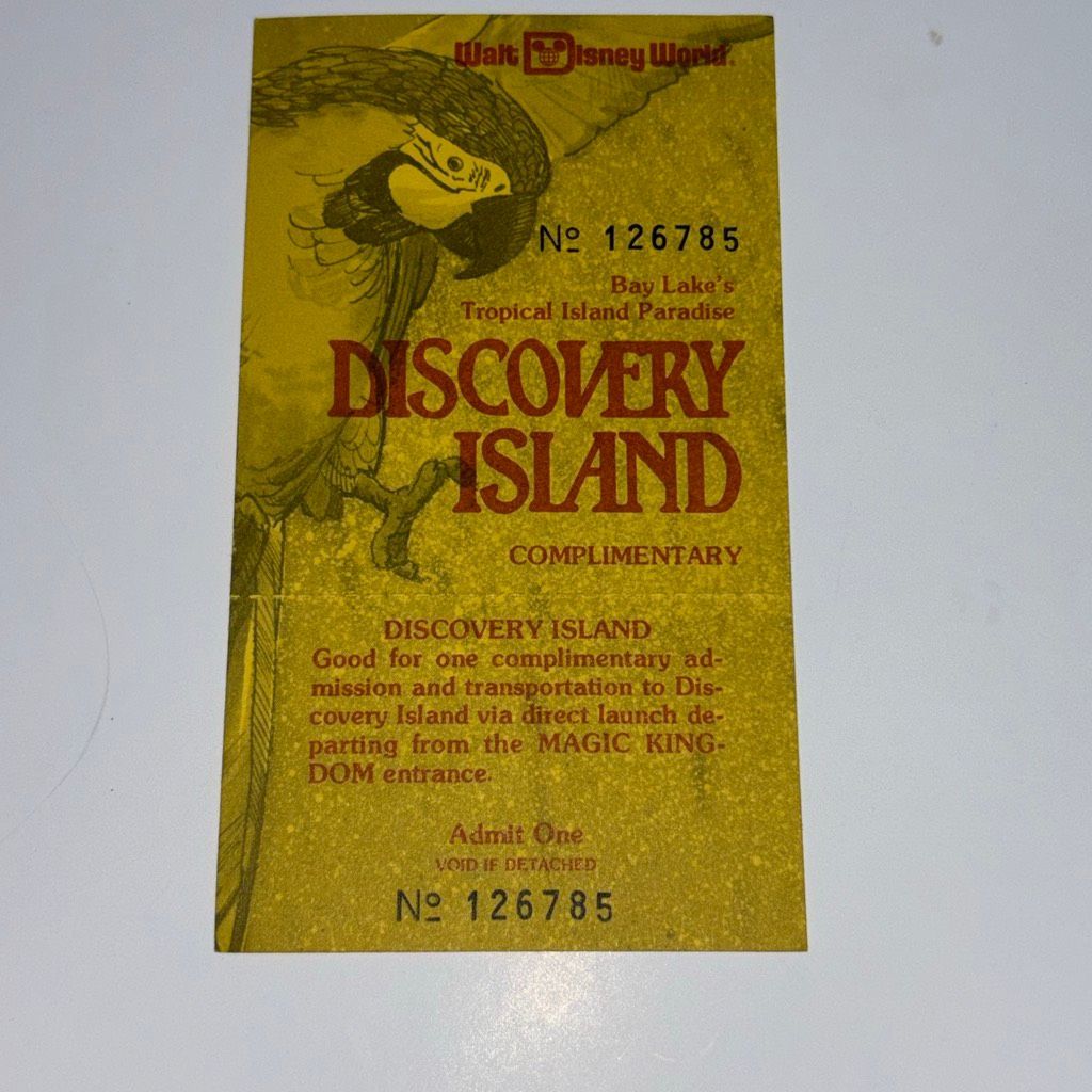 Disney Other | Disney Ticket Walt Disney World Discovery Island Complimentary Unused 1980 | Color: Red/Yellow | Size: Os