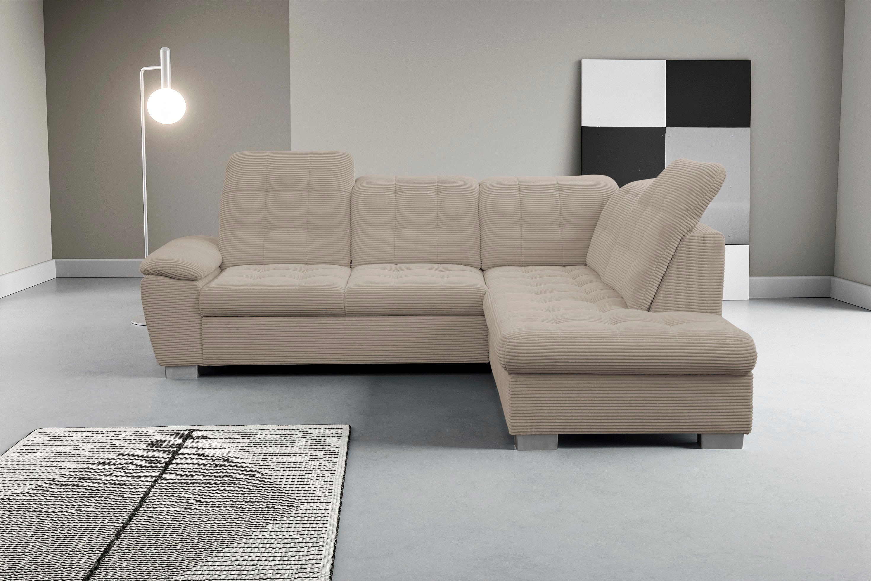 Ecksofa WERK2 "Bonny inkl. Kopfteilverstellung, Bettfunktion, Stauraum, L-Form", beige, B:265cm H:103cm T:215cm, 90% Polyester, 10% Nylon, Sofas, Komfortwunder mit Schlaffunktion, verstellbarem Kopfteil & Stauraum.