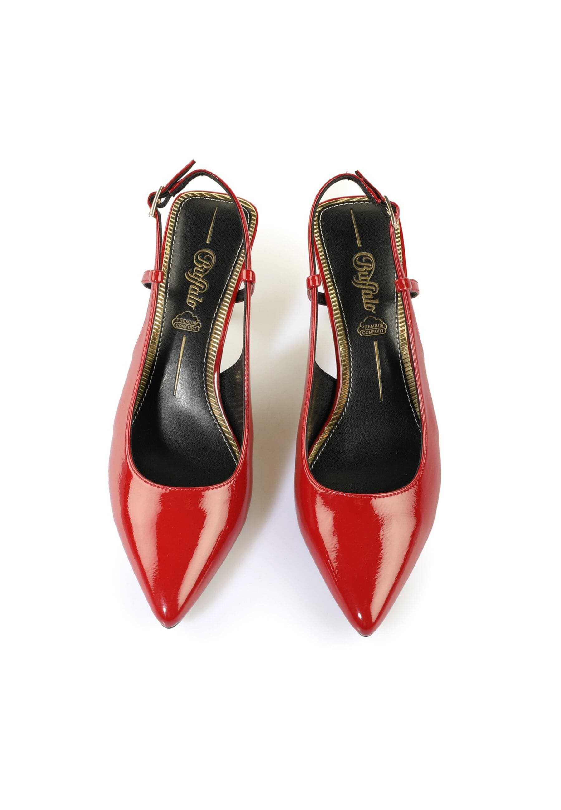 High-Heel-Pumps BUFFALO "Buffalo Sling Back- Vegan Patent", Damen, Gr. 37, rot, Kunstfaser, unifarben, Schuhe