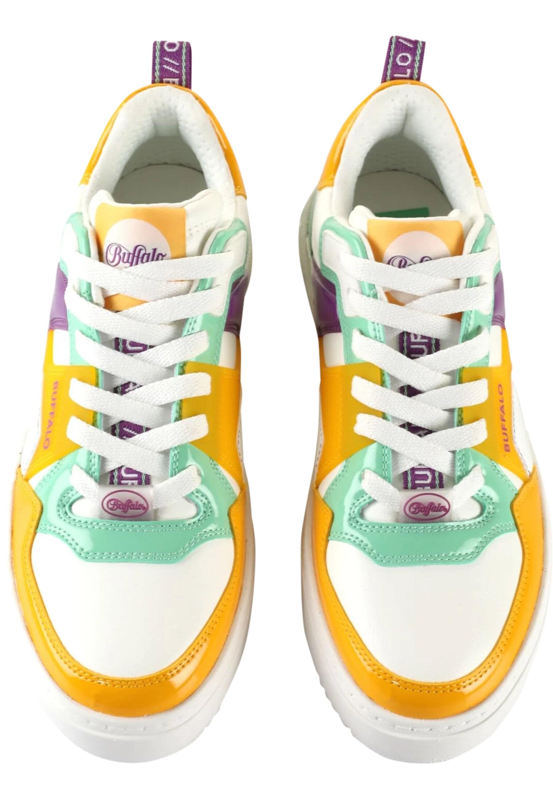 Trainingsschuh BUFFALO "Buffalo Damen Buffalo Rse V2 Vegan Nappa/Patent", Damen, Gr. 39, grün, orange, lila, Kunstfaser, Schuhe