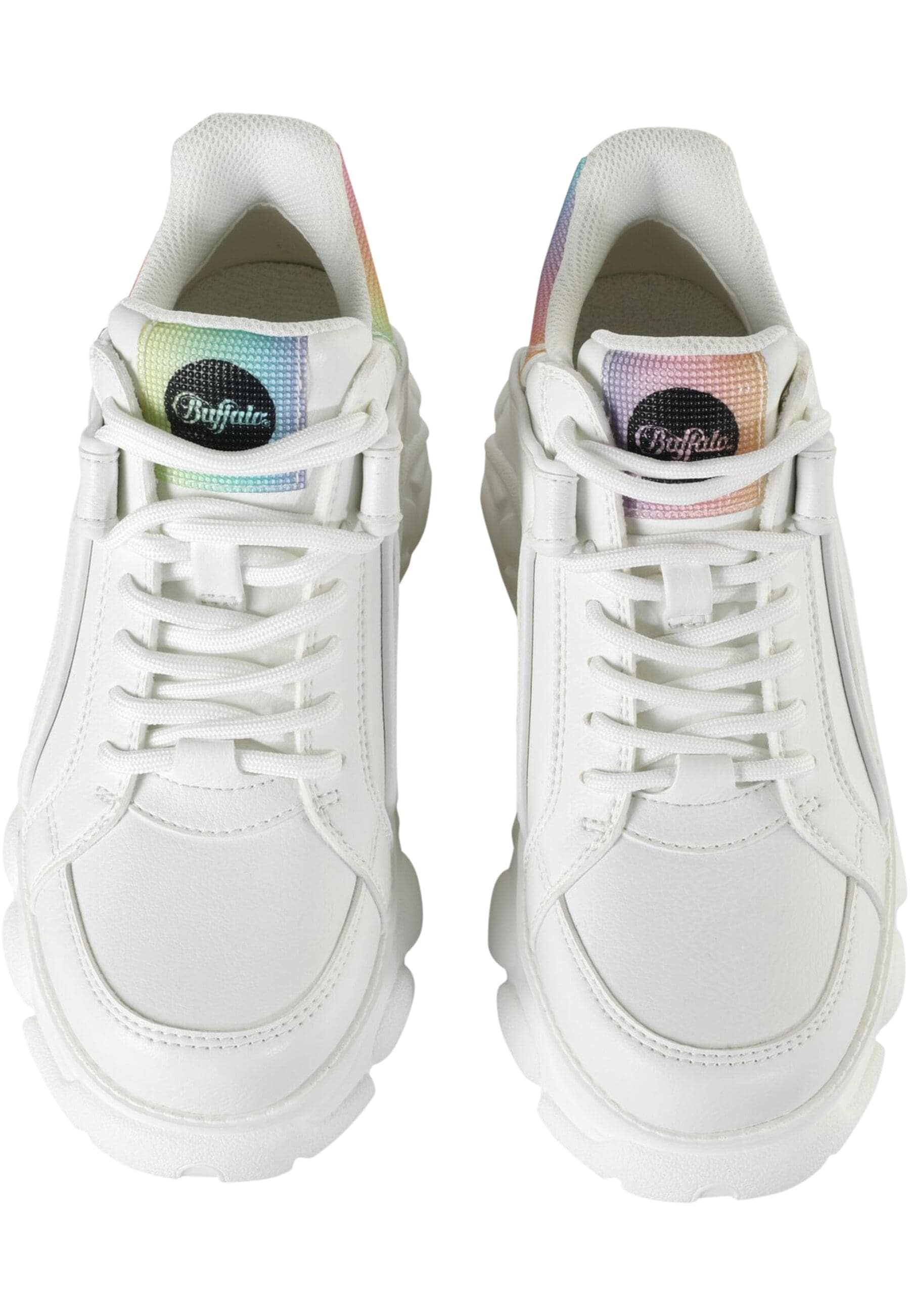 Trainingsschuh BUFFALO "Buffalo Damen Buffalo Cld Corin Vegan Nappa", Damen, Gr. 39, sanftes weiß, rainbow, Kunstfaser, unifarben, Schuhe