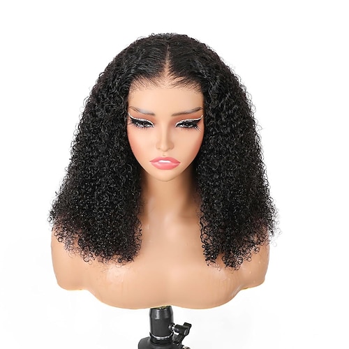 lockige Echthaarperücke, klebefreie Lace-Front-Perücken, Echthaar, Wear-and-Go-Perücken, 4x4 HD Lace-Front-Perücken, unbehandeltes Echthaar, vorgezupft, vorgeschnitten, gebleichte Knoten, natürliches Image