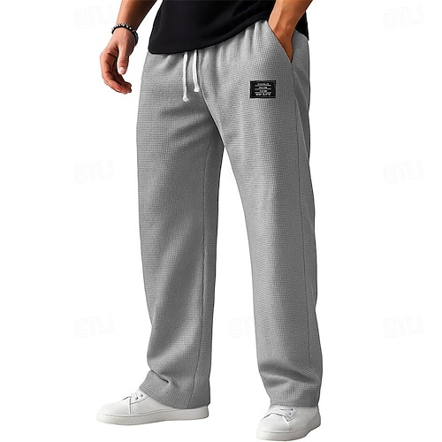 Herren Baggy-Jogginghose Jogginghose Hose Waffelhose Kordelzug Tasche Elastischer Bund Einfach Komfort Sport im Freien Täglich Mode Lässig Blau Schwarz Mikroelastisch Image