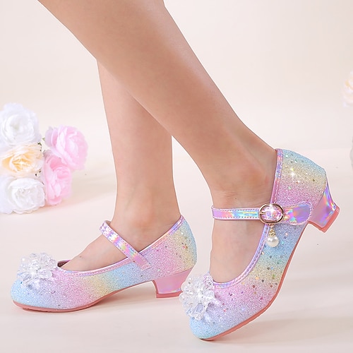 Glitzernde Mary-Jane-Schuhe für Mädchen mit Schleife und Perlen – Regenbogenfarben, bequemer Absatz Image