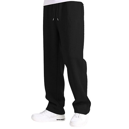 Herren Jogginghose Jogginghose mit weitem Bein Hose Jogginghose mit offenem Saum Kordelzug Elastischer Bund Einfach Atmungsaktiv Volle Länge Sport im Freien Lässig Täglich Mode Basic Schwarz Rosa Image