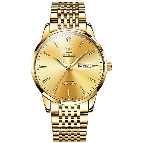 die neue Olevs Herren Businessuhr mit leuchtendem Kalender und Tagesanzeige vollautomatische mechanische Uhr schlichte lässige modische und wasserdichte Herren Sportarmbanduhr Image