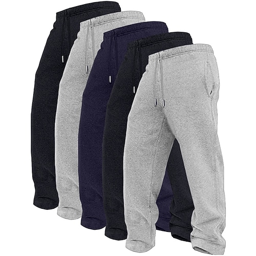 5 Stück Herren-Jogginghose mit geradem Bein, Fleece-Hose, Freizeithose, Kordelzug, elastischer Bund, Mehrfachpackung, einfarbig, bequem, volle Länge, Outdoor, Reisen, Alltag, Urlaub, Mode Image