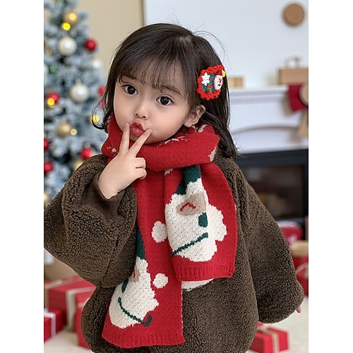 Weihnachtsmütze und Schal-Set für Kinder, weich gestrickt mit Rentier- und Baummustern, warme Winteraccessoires für Jungen und Mädchen, perfekt für Feiertage und Weihnachtsfeiern Image