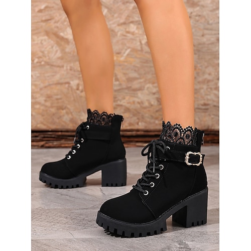 klobige Plateaustiefel mit Schnalle und Schnürung, in mehreren Farben erhältlich Image