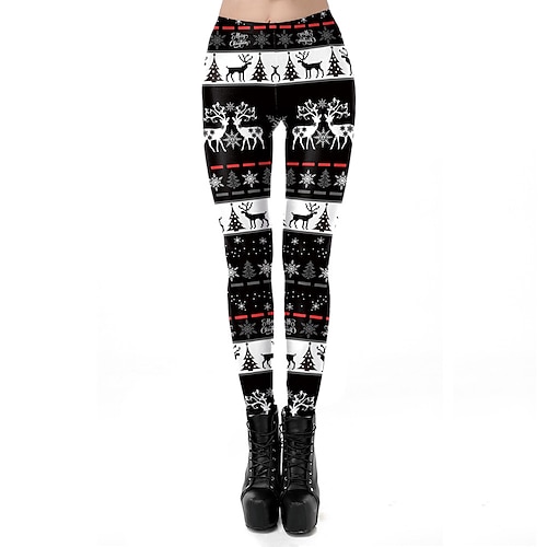 Weihnachtsfrauen Yogahosen mit Poheber Bauchkontrolle hoher Taille Fitnessstudio Workout Laufen Fitness knöchellange Leggings Sportaktive Bekleidung