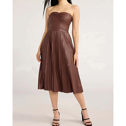 Damen Midikleid Cocktailkleid Etui-Kleid Elegant Mode Modern Abendgesellschaft Party Besonderer Anlass Normale Passform Einfach Ärmellos Trägerlos Kastanienbraun Schwarz Frühling Herbst Winter Image