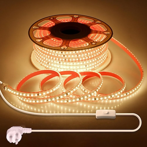 LED-Lichtleiste, wasserdicht, IP65, 5,9–100 m, mit starkem Klebstoff, LED-Lichtleiste, einreihig, 120 LEDs, zweireihig, 240 LEDs, Steckerkabel mit Ein-/Ausschalter, für Innen- und Schlafzimmer, Image