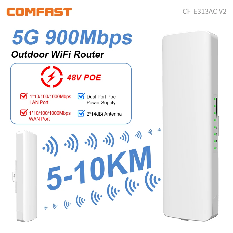 Comfast 5KM 5,8G WiFi Bridge Outdoor CPE 900Mbps Access Point Router Long Range Extender Repeater AP PTP 48VPOE Power Wasserdicht Image
