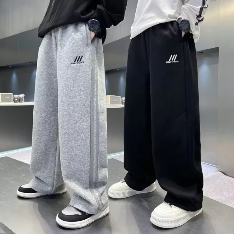 Herbst Jungen Casual Hosen Kinder Lose Baumwolle Sport Hosen 110-170 Schwarz Grau Weiche Hosen für Kinder Frühling Kinder kleidung 2025 Image