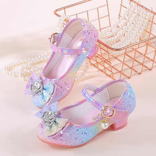 Glitzernde Regenbogen-Ballerinas für Mädchen mit Schleife und Perlen-Knöchelriemen – süße Prinzessinnenschuhe Image