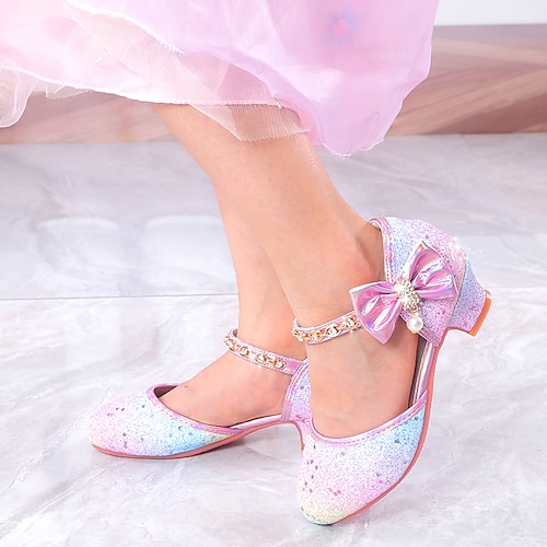 Funkelnde, regenbogenfarbene Glitzer-Ballerinas für Mädchen mit Schleife und Perlen-Knöchelriemen – süße Prinzessinnenschuhe Image