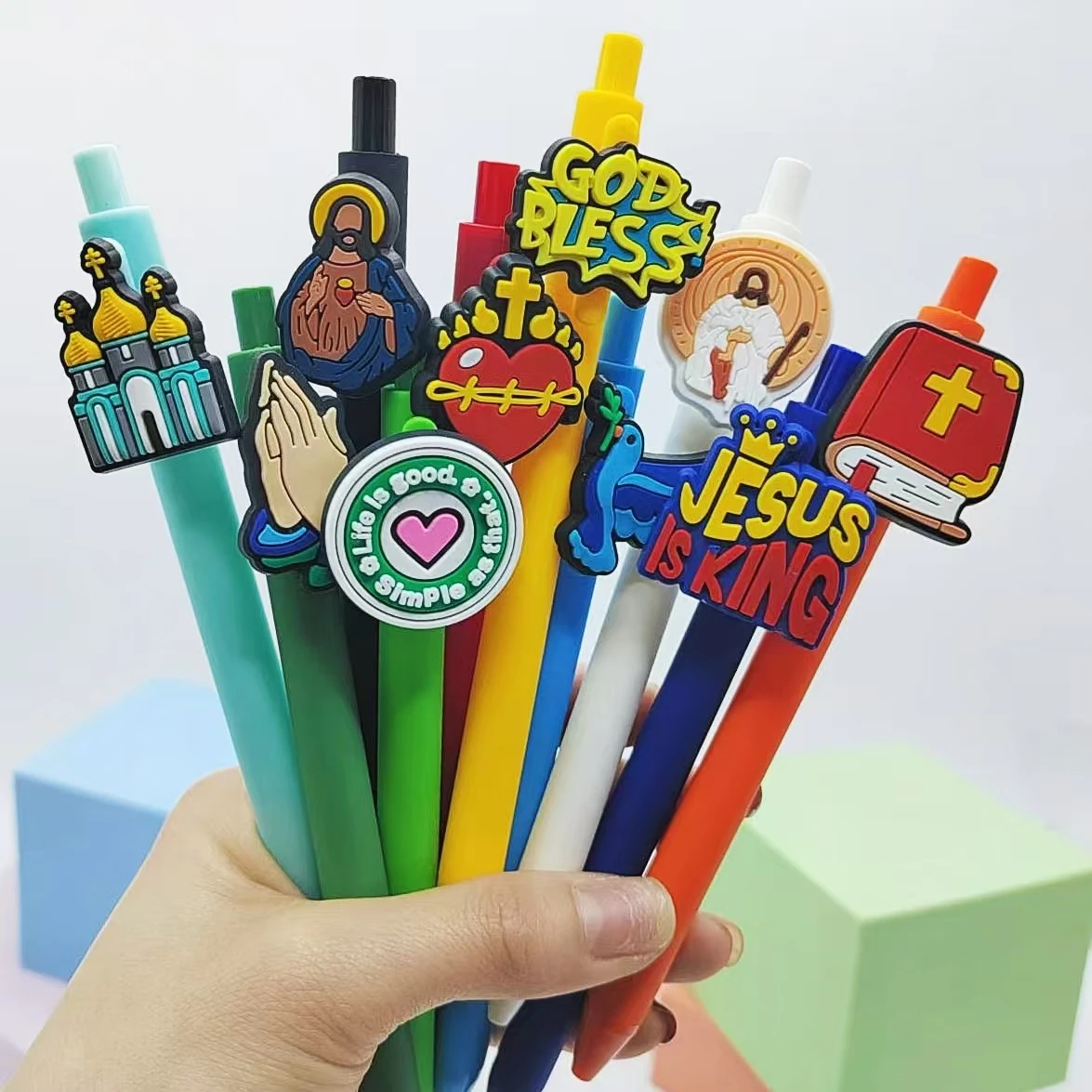 10 Stück Patch-Stift für religiöse Modellierung, geschlechtsneutraler Stift mit religiösem Glaubenthema, personalisierter Schreibgeschenkstift, Kugelschreiberrand Image