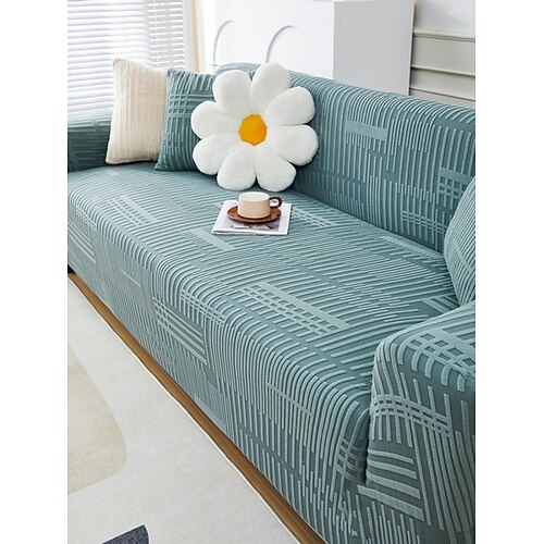 1 Stück winterwarmer, plüschiger, einfarbiger, elastischer Sofabezug – moderner, minimalistischer, rutschfester, universeller Sofaschutz, geeignet für L-förmige Sofas und 1/2/3/4-Sitzer-Sofas Image