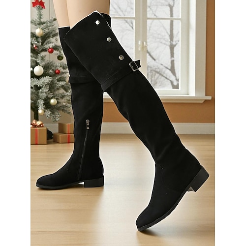 Damen-Winterstiefel aus Wildleder in Kniehöhe – warmes Futter aus Kunstfell, Reißverschluss, dicker Absatz, stylisches Outdoor-Schuhwerk für verschneites Wetter Image