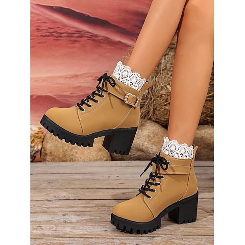 klobige Plateaustiefel mit Schnalle und Schnürung, in mehreren Farben erhältlich Image