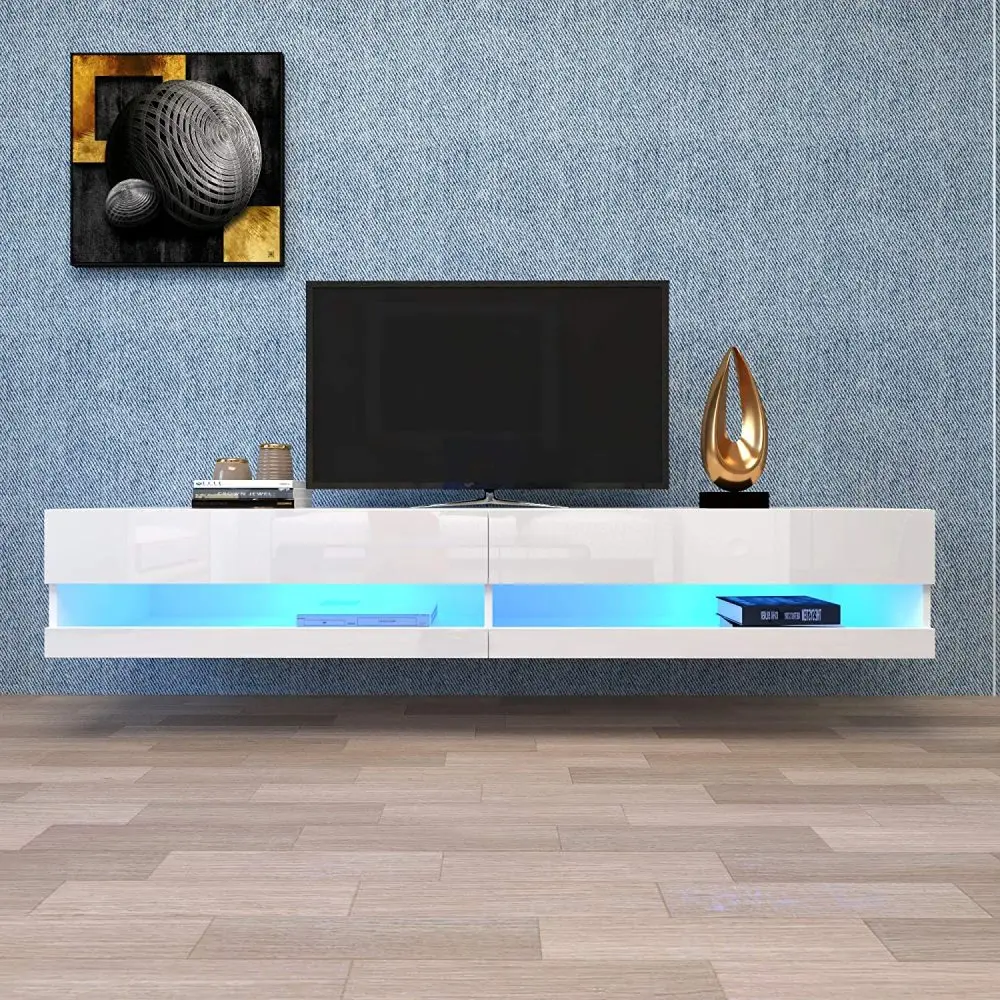 LED-TV-Schrank, TV-Lowboard in Weiß mit LED-Beleuchtung, hochwertige TV-Tafel mit viel Stauraum für Ihr Wohnzimmer, 140 x 40 x 30,5 cm