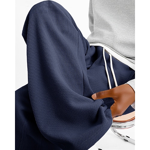 Herren Baggy-Jogginghose Jogginghose Hose Waffelhose Kordelzug Tasche Elastischer Bund Einfach Komfort Sport im Freien Täglich Mode Lässig Schwarz Weiß Mikroelastisch Image