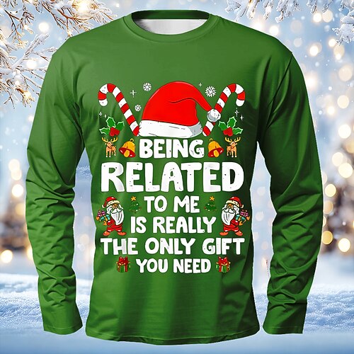 Weihnachten Herren Weihnachtsmann Lustig T Shirt Langarm T-Shirt 3D-Druck Rundhalsausschnitt Hemd Mode Basic 3D Straße Lässig Täglich Blau Schwarz Rote Sommer Frühling Bekleidung S M L XL XXL XXXL