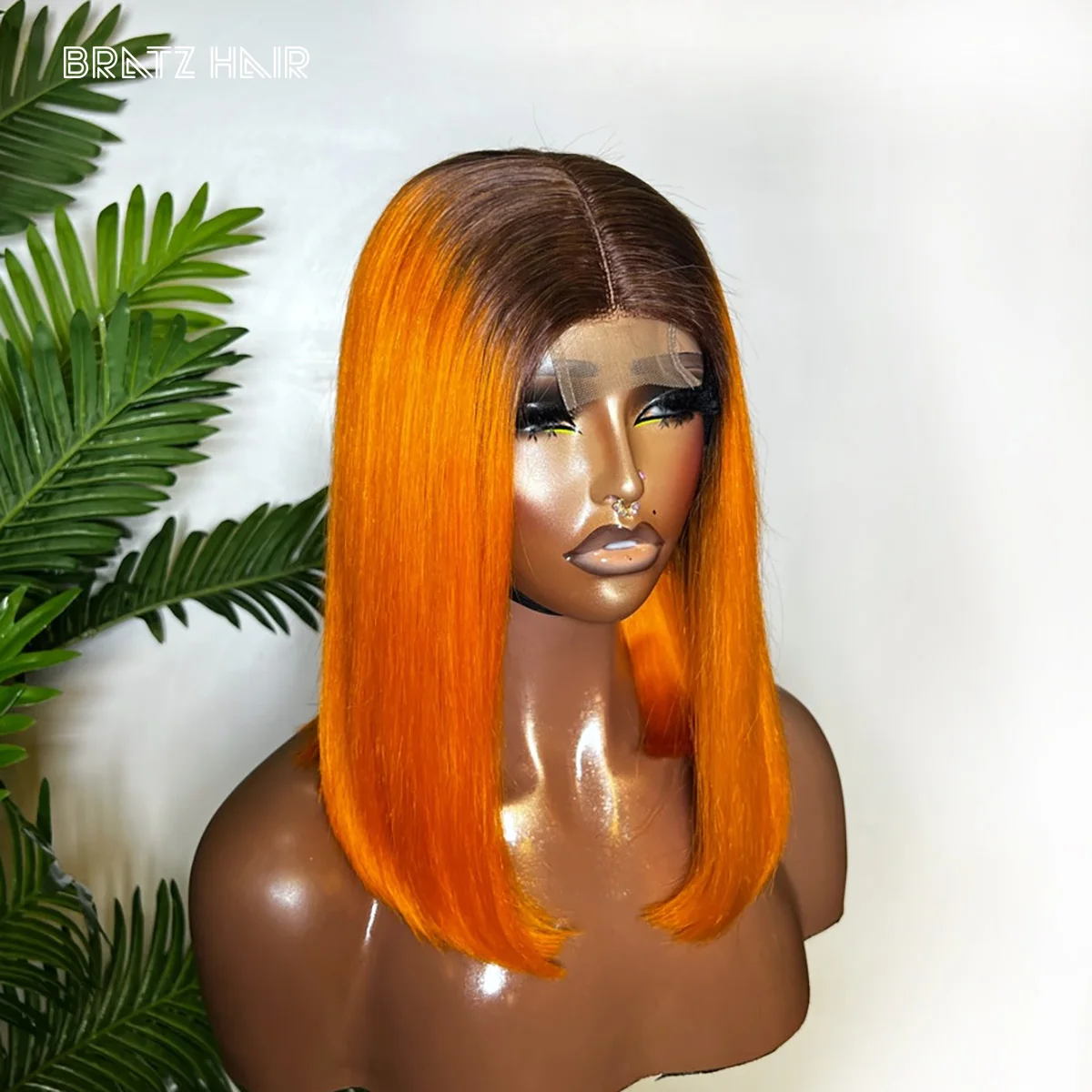 Super Double Drawn Ombre Orange Bob Echthaar 2by6 Kim K Verschluss Bob Perücke vorgezupft T4/350 4x4 13x4 Lace Front Perücken für Frau