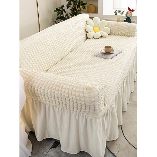 1 Stück Schaumstoff-Gaze-Sofabezug mit Rockkante – modisch Luxuriöser, dekorativer Sofaschutz, rutschfest, staubdicht, kratzfest, für alle Jahreszeiten geeignet, für Wohnzimmer, Schlafzimmer oder Image