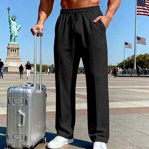 Herren Jogginghose Hose Gerade geschnittene Sweatpants Kordelzug Tasche Elastischer Bund Einfach Komfort Sport im Freien Täglich Mode Lässig Armeegrün Schwarz Mikroelastisch Image