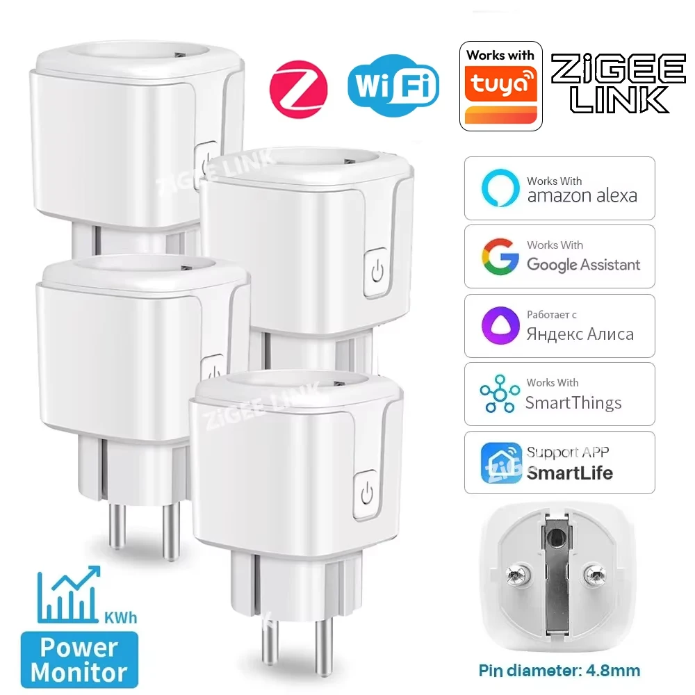 ZigBee EU-Stecker 16A/20A Smart Plug mit Energieüberwachung, Fernbedienung, Timer, Sprachsteuerung, Kompatibel mit Tuya, Alexa, Google Home Image