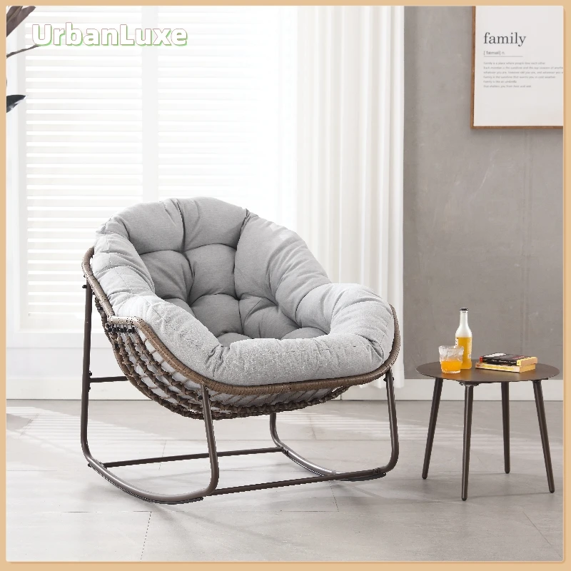 UrbanLuxe Schaukelstuhl Outdoor, mit gepolsterter Rückenlehne, Wohnzimmerstuhl, Loungesessel, Schaukelstuhl, Rattan, Grau