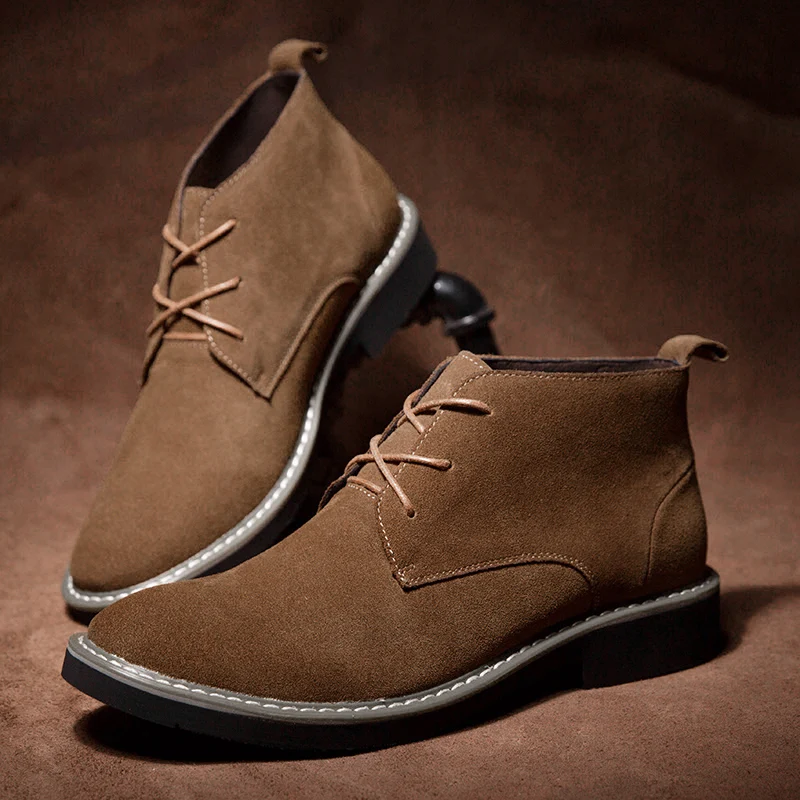 Retro Wildleder Leder Herren Stiefel Klassische Mann Chelsea Stiefel Mode Formale Schuhe Outdoor Höhe Erhöhen Casual Schuhe Plus Größe