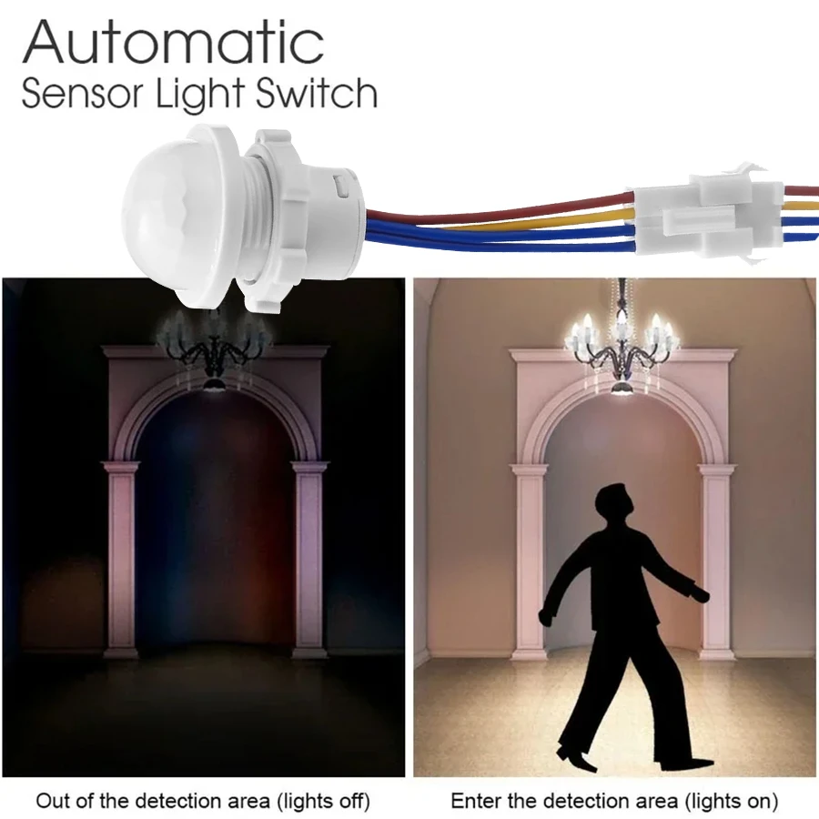 Bewegungsmelder-Lichtschalter, PIR-Sensor, intelligenter Erkennungsschalter, 85–265 V, für Deckenlampen, Korridore, Badezimmer, Keller, Treppenlicht Image
